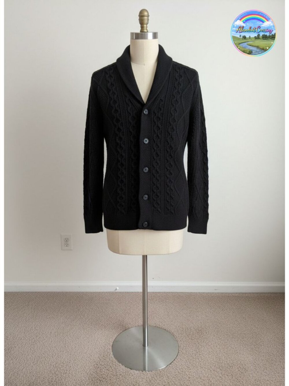 Mens Cable Knit Shawl Collar Cardigan Sweater Button Up Long Sleeve Chunky